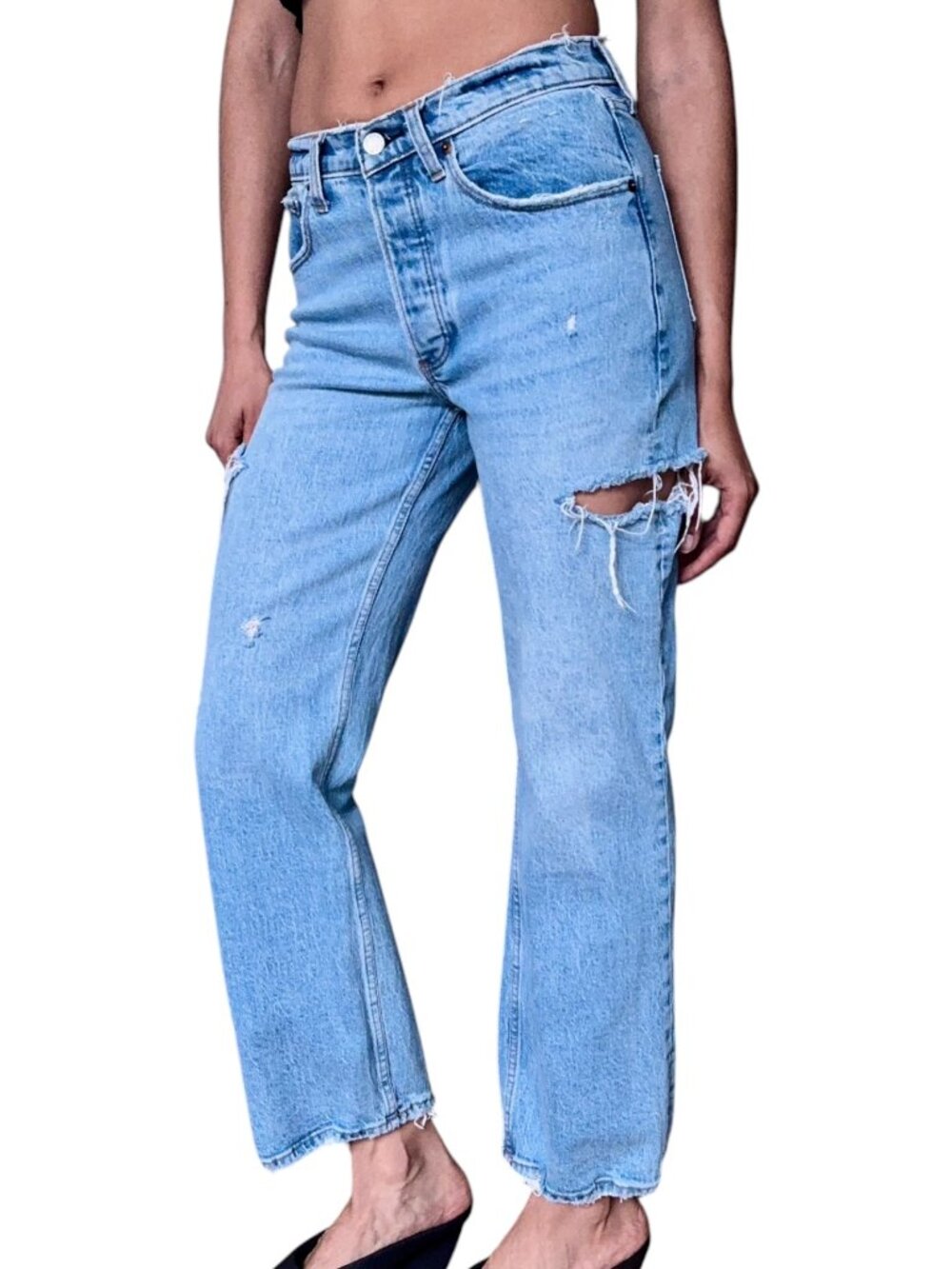 Abercrombie & Fitch 90s Relaxed Low-Rise Distressed Light Wash Jeans 26 Skater